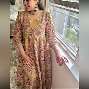 Embroidered Mustard Floral Anarkali
